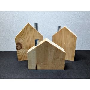 New Set of 3 Unfinished Wood Block Houses w/ Metal Chimney Craft Holiday Decor